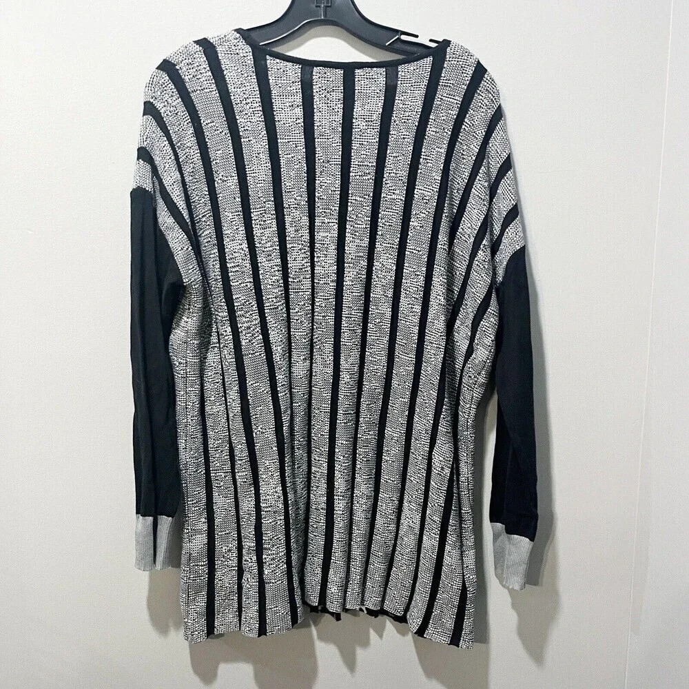 Angel Women Black Gray Striped Sweater M Cotton Long Sleeve Tunic Warm Lagenlook - Picture 6 of 7